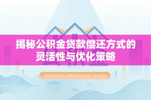 卫滨揭秘公积金贷款偿还方式的灵活性与优化策略